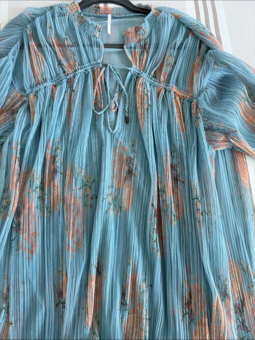 Free People Slate Blue and Pastel Orange Tunic Shirt - Picture 3 of 6